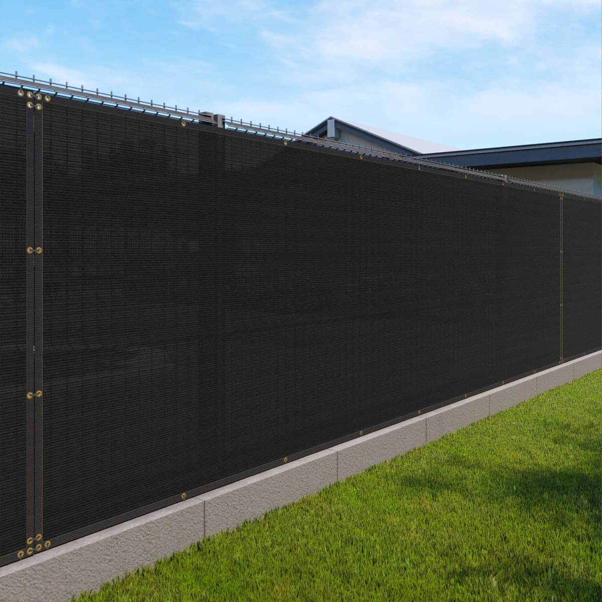 Windscreen4less Heavy Duty Privacy Screen Fence in Color Solid Black 6' x 50' Brass Grommets w/3-Year Warranty 150 GSM (Customized — image 1
