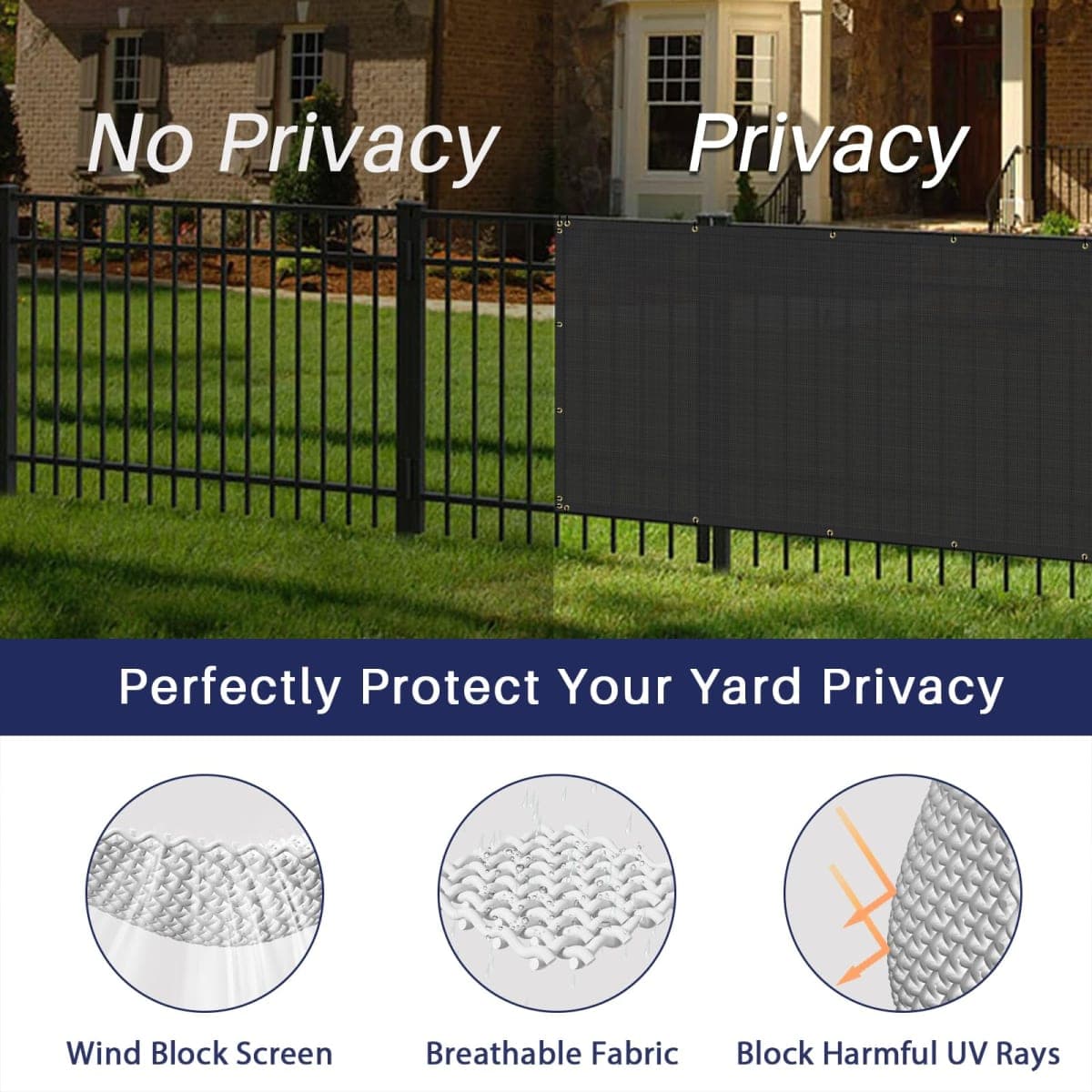 Windscreen4less Heavy Duty Privacy Screen Fence in Color Solid Black 6' x 50' Brass Grommets w/3-Year Warranty 150 GSM (Customized thumbnail 3