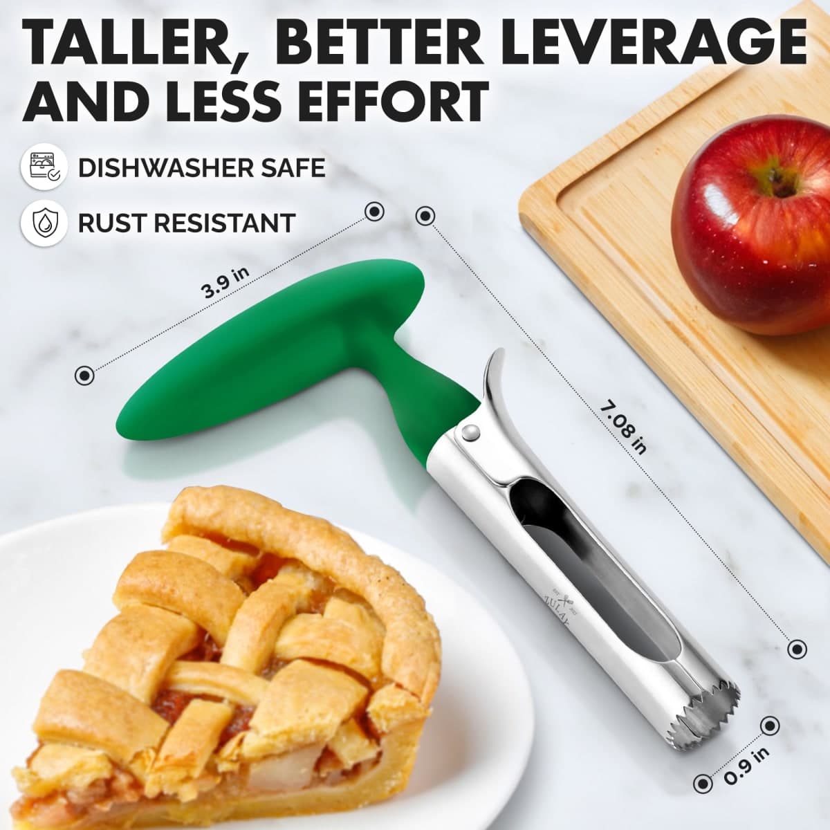 Premium Apple Corer - Easy to Use Durable Apple Corer Remover for Pears, Bell Peppers, Fuji, Honeycrisp, Gala and Pink Lady Apples - Stainless Steel Best Kitchen Gadgets Cupcake Corer - Zulay Green thumbnail 3