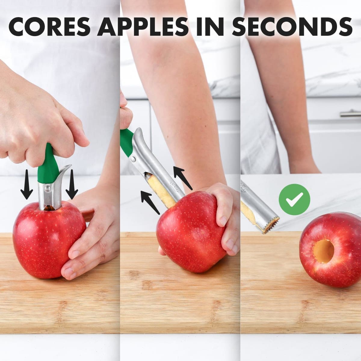 Premium Apple Corer - Easy to Use Durable Apple Corer Remover for Pears, Bell Peppers, Fuji, Honeycrisp, Gala and Pink Lady Apples - Stainless Steel Best Kitchen Gadgets Cupcake Corer - Zulay Green thumbnail 4