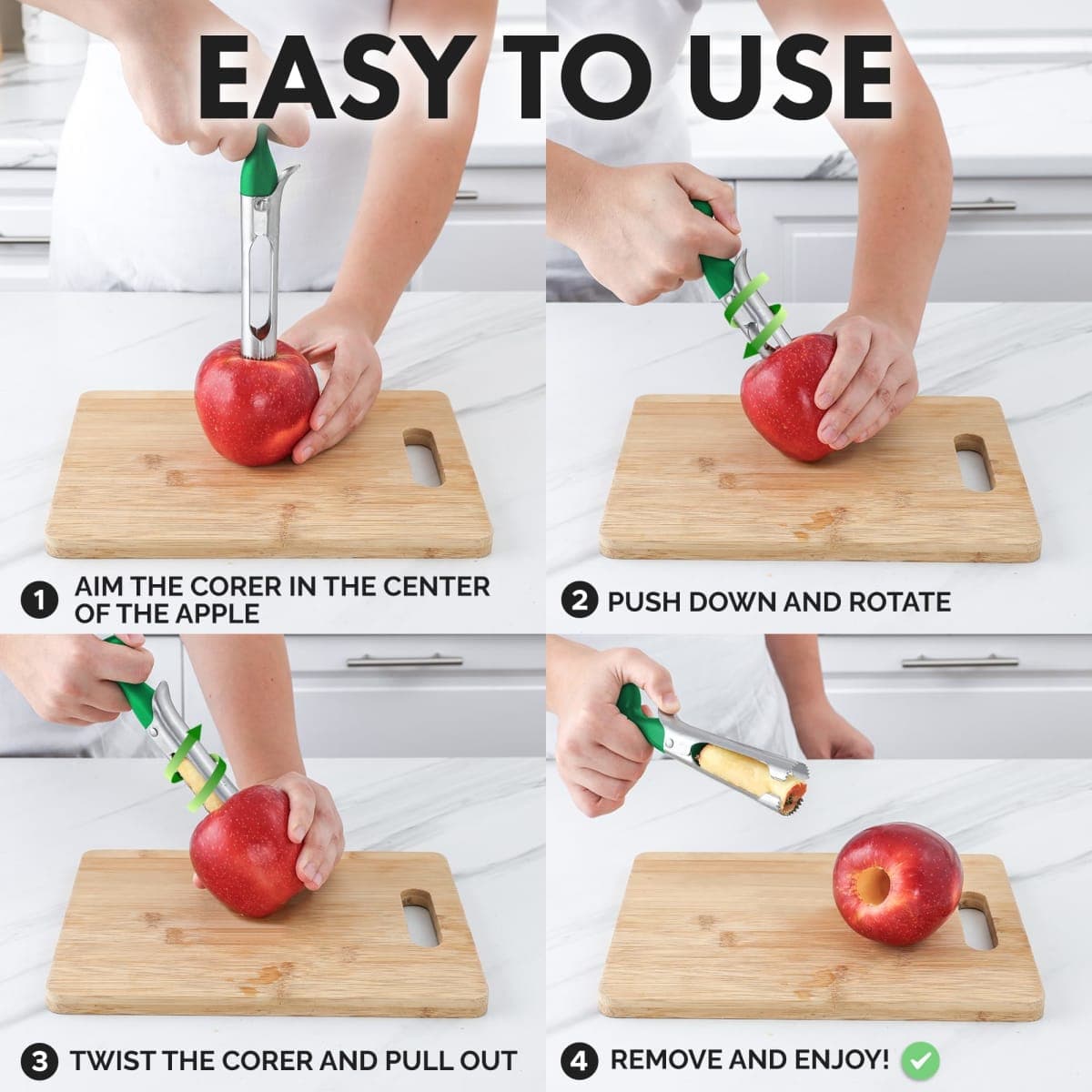 Premium Apple Corer - Easy to Use Durable Apple Corer Remover for Pears, Bell Peppers, Fuji, Honeycrisp, Gala and Pink Lady Apples - Stainless Steel Best Kitchen Gadgets Cupcake Corer - Zulay Green thumbnail 5
