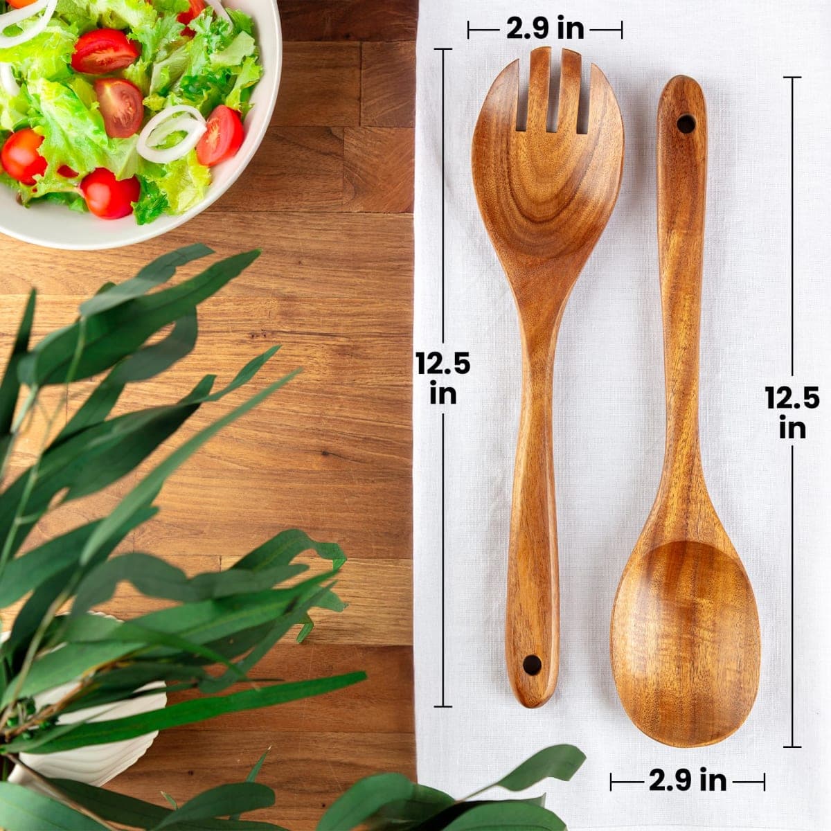 ZK Utensil Set Teak Wood - Large Salad Spoon and Fork - 2 Piece thumbnail 2