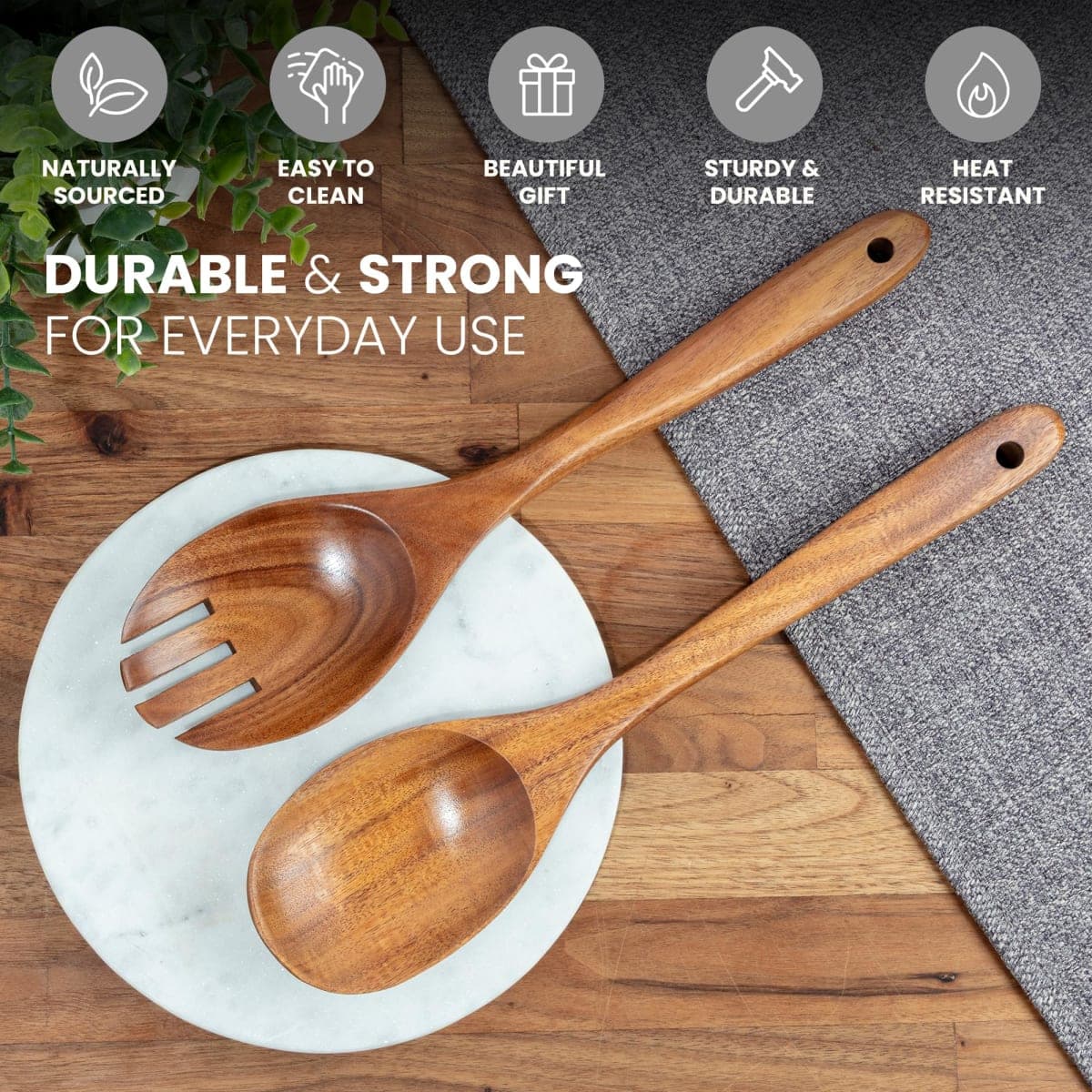 ZK Utensil Set Teak Wood - Large Salad Spoon and Fork - 2 Piece thumbnail 3