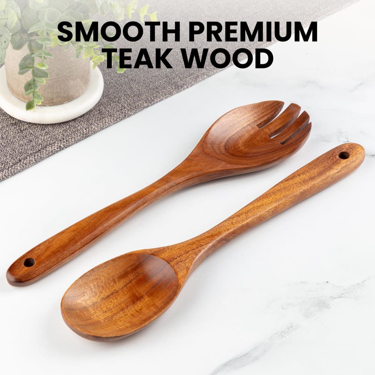 ZK Utensil Set Teak Wood - Large Salad Spoon and Fork - 2 Piece thumbnail 4