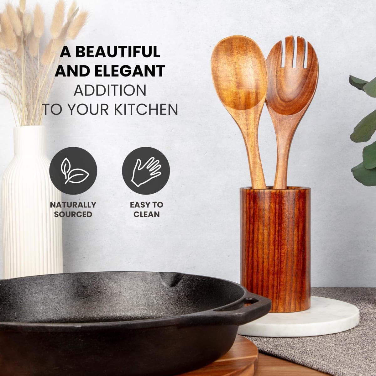 ZK Utensil Set Teak Wood - Large Salad Spoon and Fork - 2 Piece thumbnail 5