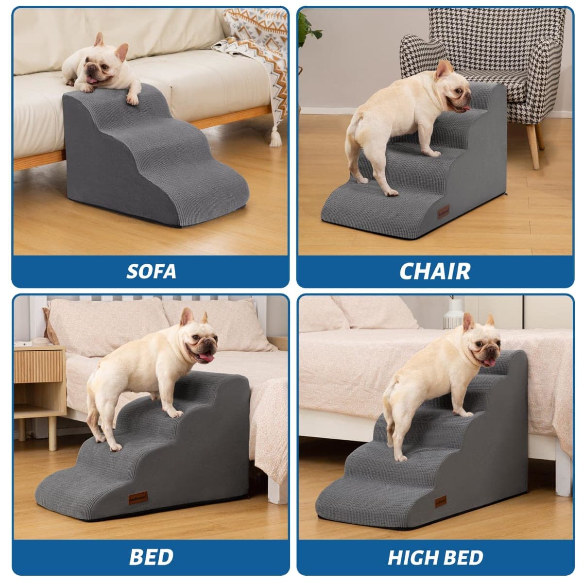 3 Tiers Dog Stairs and Ramp for Small Dogs, Non-Slip Pet Stairs for Beds Or Couches, Pet Steps for Injured Dogs, Elderly Pets, Small Cats, Easy to Walk thumbnail 2