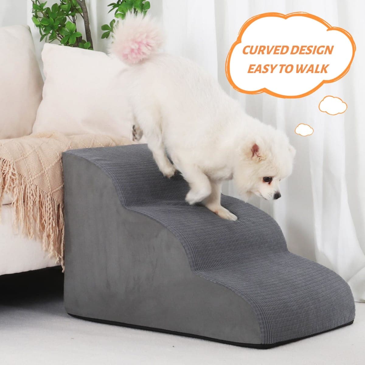 3 Tiers Dog Stairs and Ramp for Small Dogs, Non-Slip Pet Stairs for Beds Or Couches, Pet Steps for Injured Dogs, Elderly Pets, Small Cats, Easy to Walk thumbnail 5