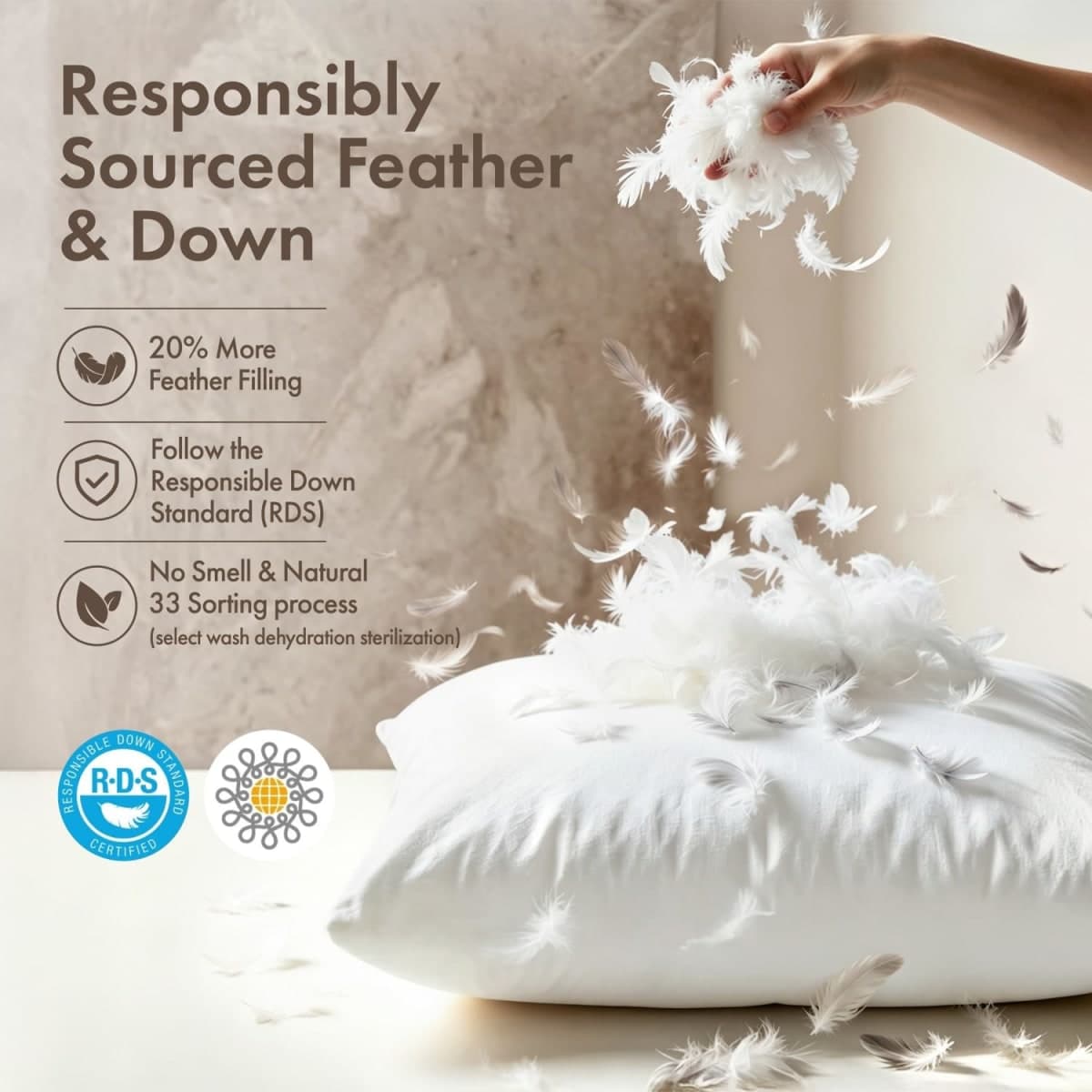 MIULEE 26x26 Inch Euro Pillow Inserts Set of 2 Down Feather Throw Pillows thumbnail 2