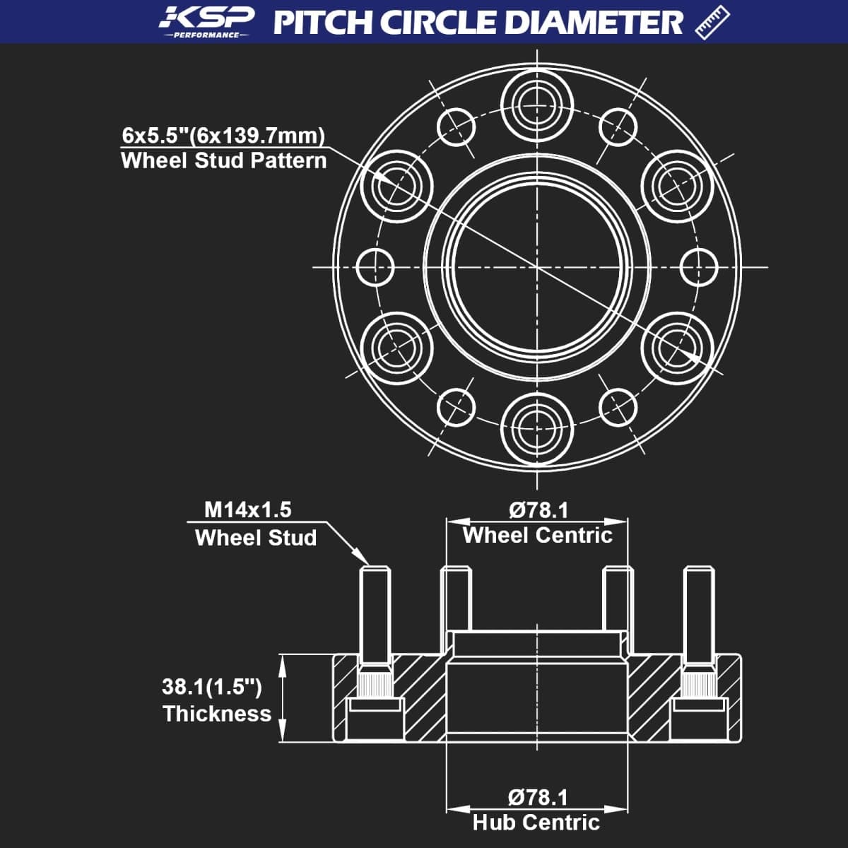 KSP 6X5.5 Wheel Spacers for Silverado Sierra 1.5"(38mm）Real Forged Spacers with 78.1mm Hub Bore M14x1.5 Studs fit for Tahoe Avalanche Express Suburban Sierra Yukon thumbnail 4