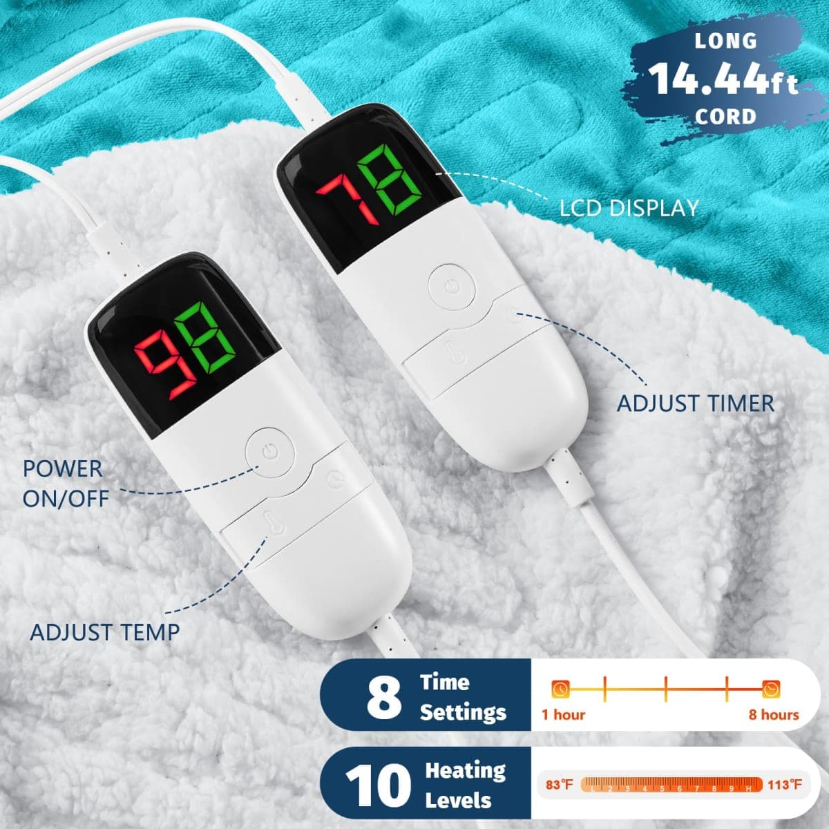 Heated Electric Blanket Queen Size - 84" x 90" Heating Blanket with Dual Control, 10 Heating Levels & 8 Hours Auto Off, Soft Warm Flannel Blanket, Christmas Birthday Gifts for Senior Grandma thumbnail 3