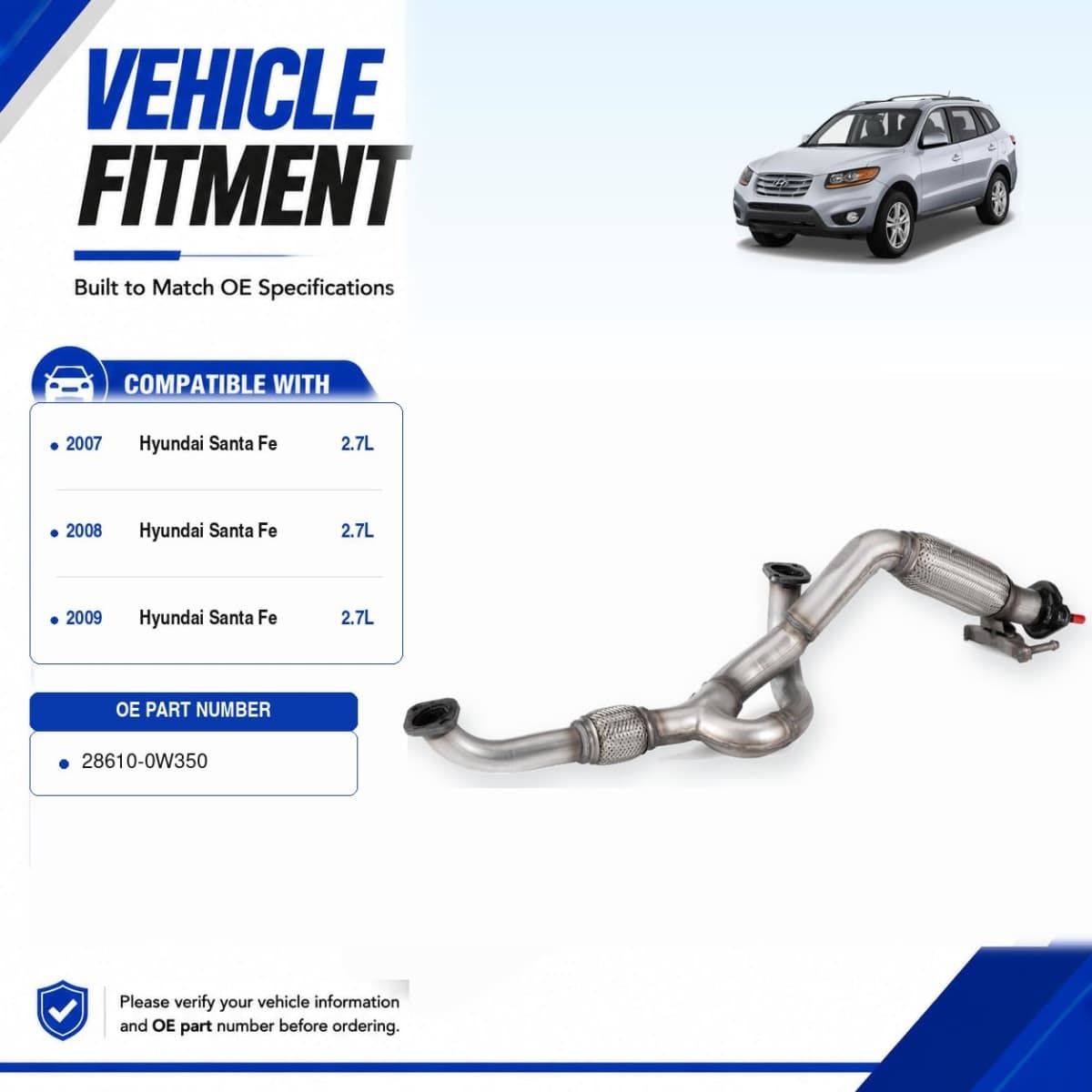 Front Flex Exhaust Pipe for 2007-2009 Hyundai Santa Fe GLS 2.7L HS01F thumbnail 2