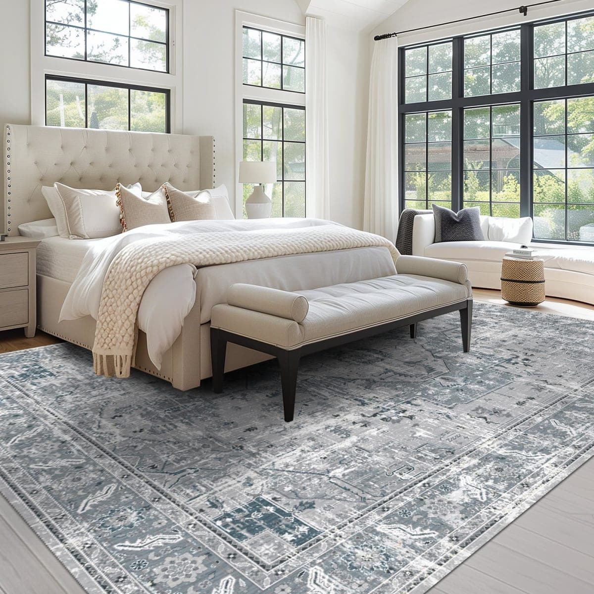 Living Room Area Rugs Boho Washable Vintage Sage Green 8x10 Neutral Modern Non Slip Carpet for Nursery Dining Room Bedroom Farmhouse thumbnail 5