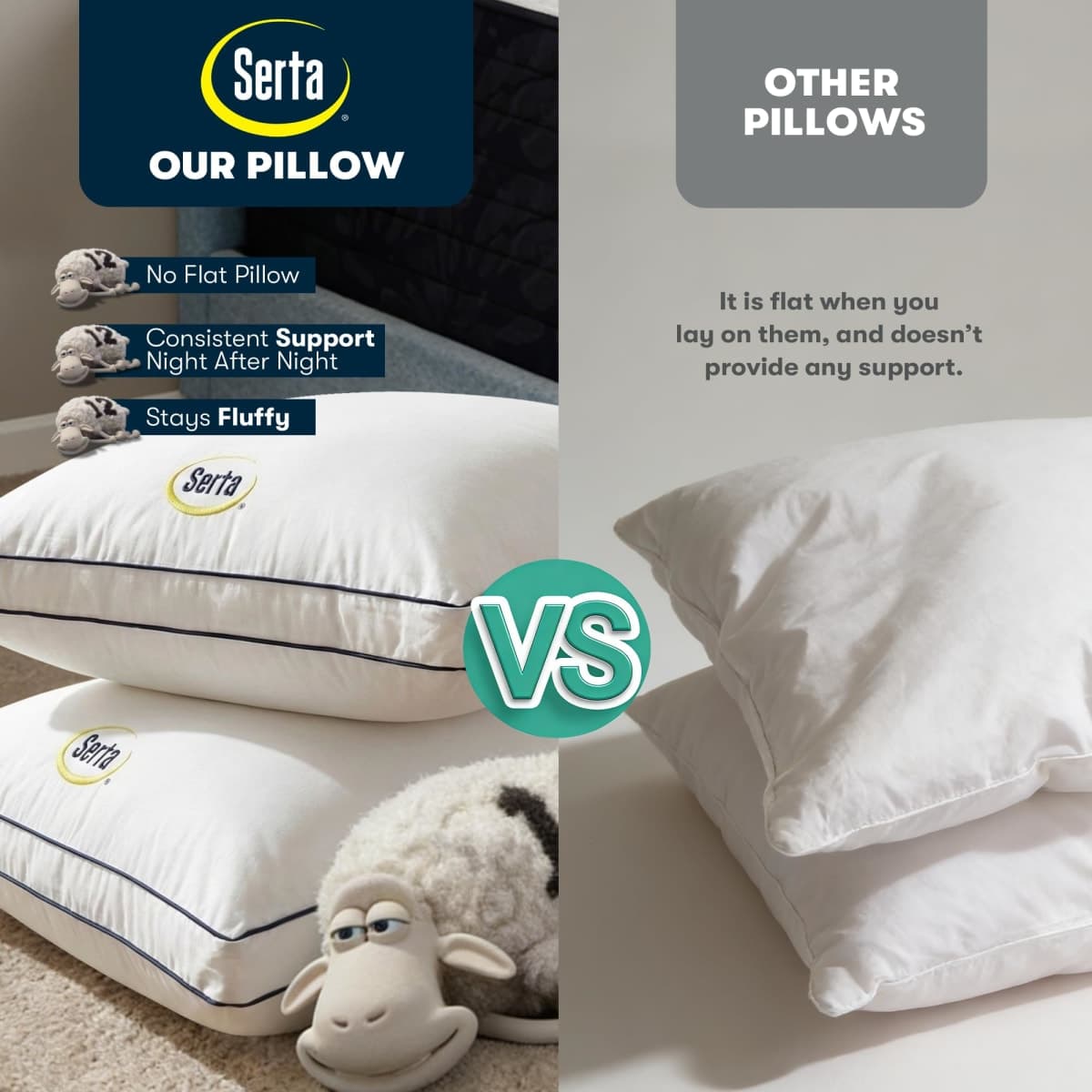 Serta Hotel Collection Bed Pillows Queen/Standard Size Set of 2, 18"x26" thumbnail 3