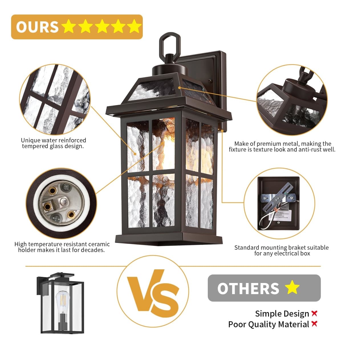 14 '' Outdoor Lights for House 2 Packs, Brown Exterior Light Fixtures Porch Light Wall Mount, Waterproof Sconce Lights Outside, Modern Outdoor Lighting Wall Lanterns for House Garage Patio Front Door thumbnail 3
