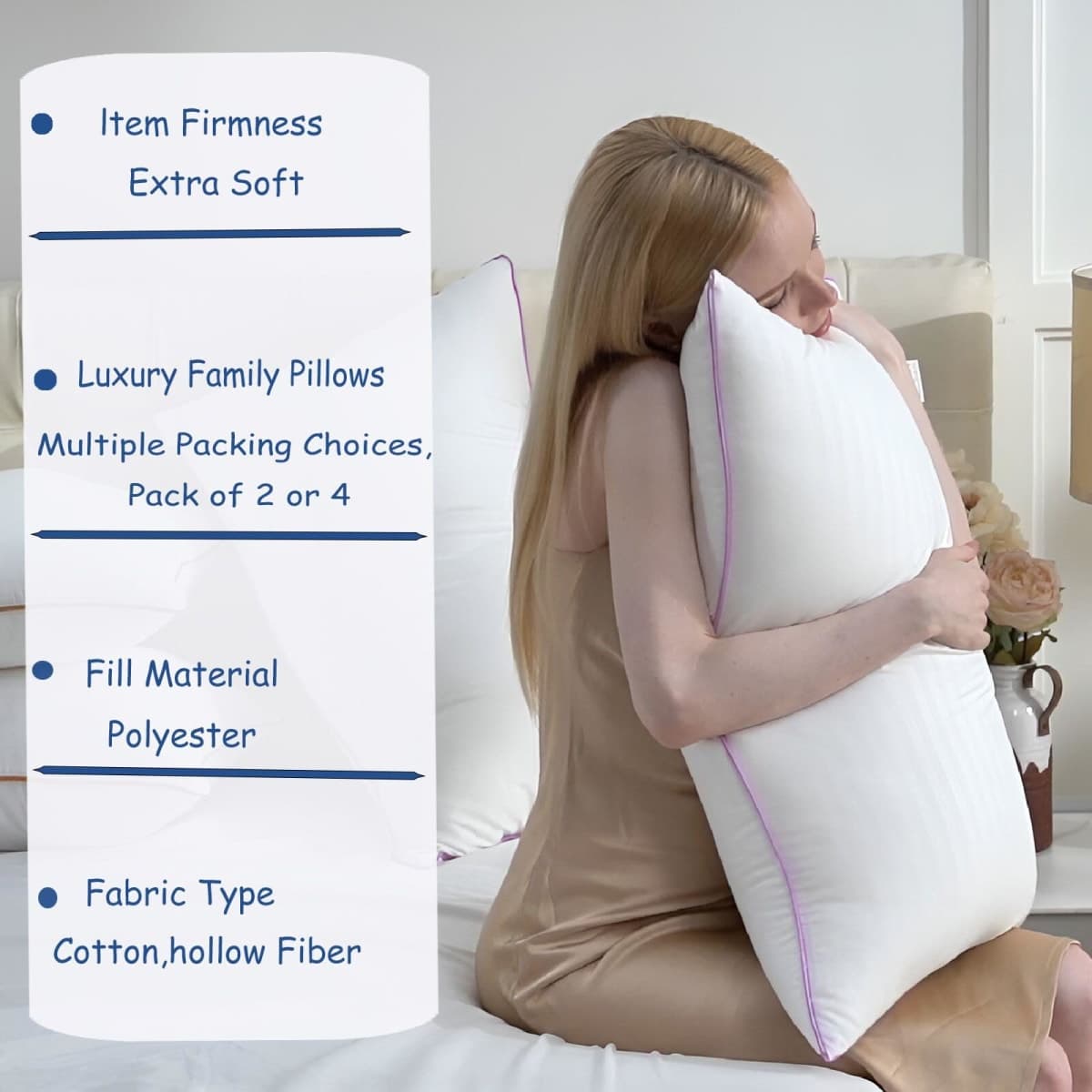 Bed Pillows King Size Set of 2,side sleeper pillow,Down Alternative Fill thumbnail 4