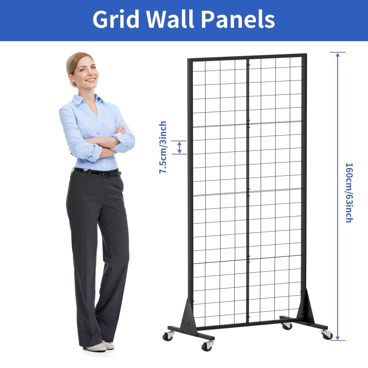 DEYEGELEA 2'x5.5' Ft Gridwall Panel Display Stands Heavy Duty Floor Standing Retail Display Rack with Triangle Base for Retail Art Show With 10 Hooks thumbnail 2