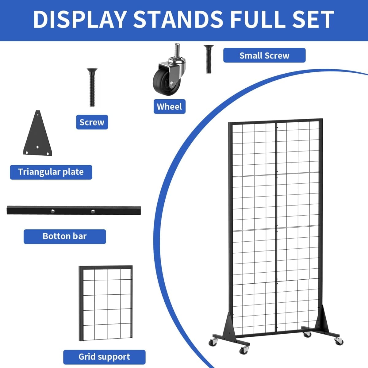DEYEGELEA 2'x5.5' Ft Gridwall Panel Display Stands Heavy Duty Floor Standing Retail Display Rack with Triangle Base for Retail Art Show With 10 Hooks thumbnail 3