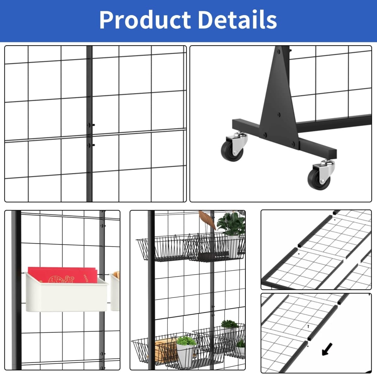 DEYEGELEA 2'x5.5' Ft Gridwall Panel Display Stands Heavy Duty Floor Standing Retail Display Rack with Triangle Base for Retail Art Show With 10 Hooks thumbnail 4