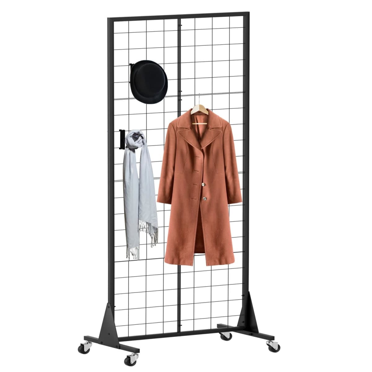 DEYEGELEA 2'x5.5' Ft Gridwall Panel Display Stands Heavy Duty Floor Standing Retail Display Rack with Triangle Base for Retail Art Show With 10 Hooks thumbnail 5