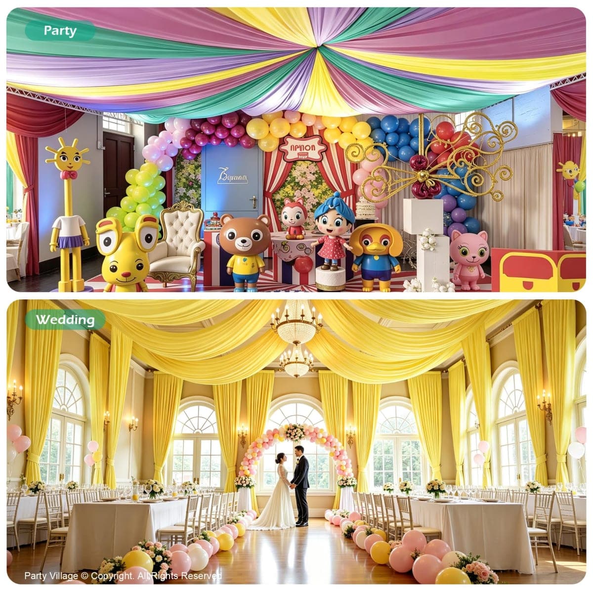 10 Panels 5ft(W) x 20ft(H) Light Yellow Ceiling Drapes for Wedding Parties thumbnail 4