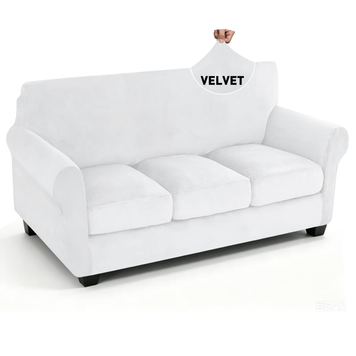 YEMYHOM Real Velvet 4 Pieces Couch Covers for 3 Cushion Couch Super Stretch Thick Soft Sofa Cover Anti Slip Sofa Slipcover Dogs Cats Furniture Protector (Sofa, White) — image 1
