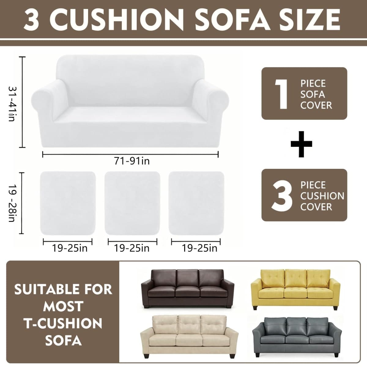 YEMYHOM Real Velvet 4 Pieces Couch Covers for 3 Cushion Couch Super Stretch Thick Soft Sofa Cover Anti Slip Sofa Slipcover Dogs Cats Furniture Protector (Sofa, White) thumbnail 5