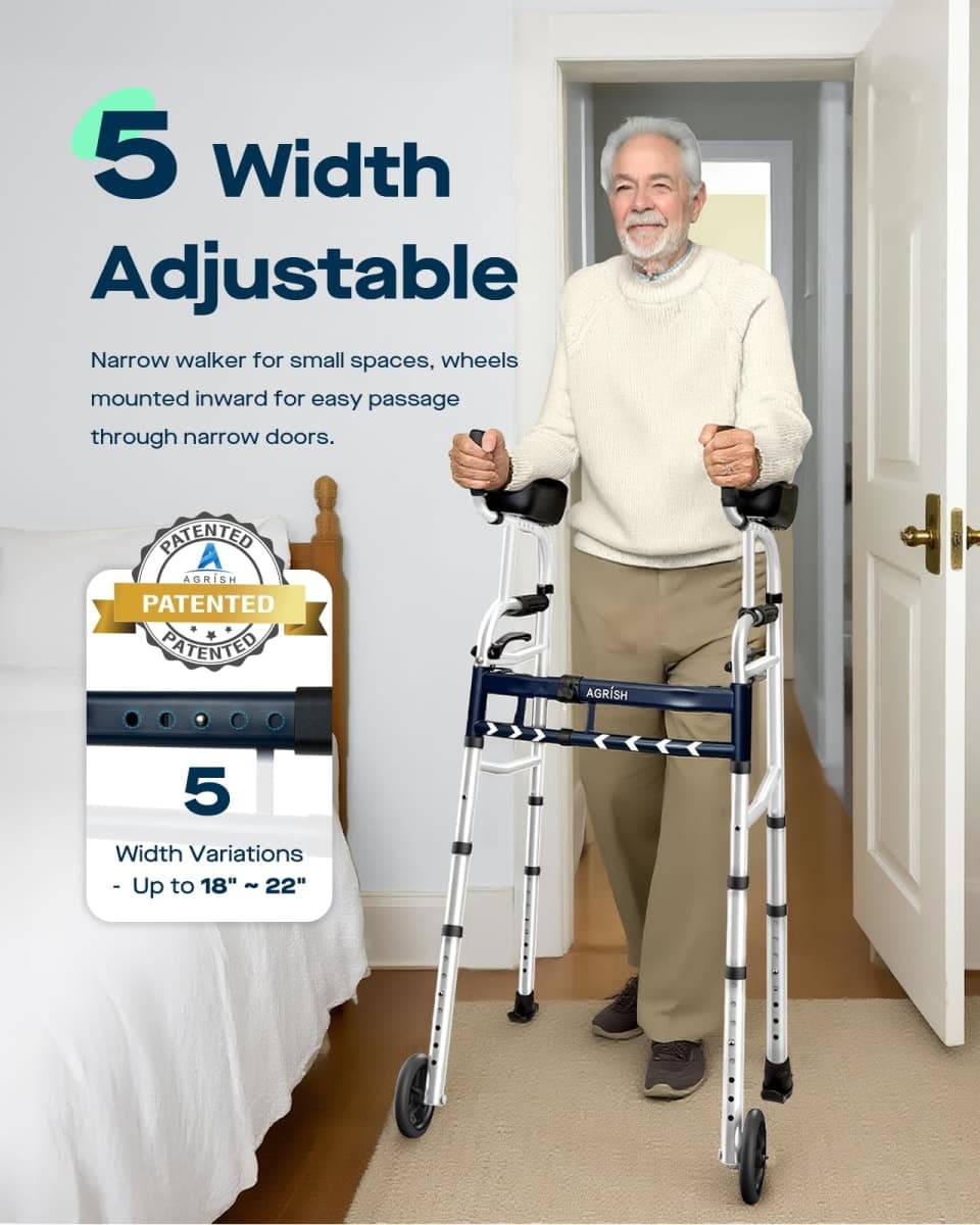 Narrow Walker Folding Upright Walker - with Removable Armrests, 450LBS Heavy Duty, Width & Height Adjustable Narrow Walkers for Seniors, Disabled, Bariatric thumbnail 4