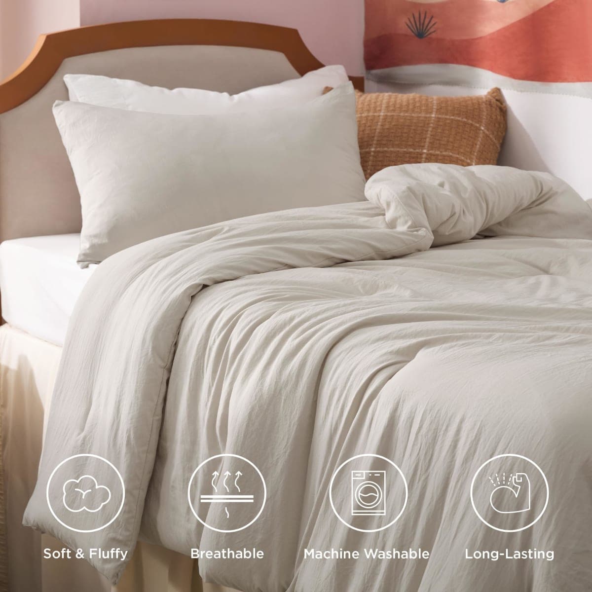 Bedsure King Comforter Set Prewashed Soft Bedding 3Pcs Muted Linen 104"x90" thumbnail 4