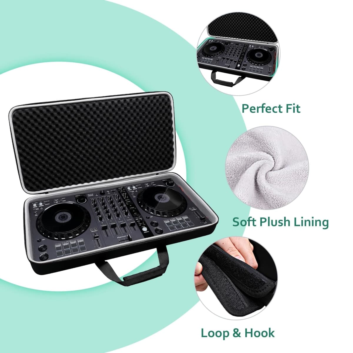 XANAD Hard Case for Pioneer DJ DDJ-FLX6 4-deck or Hercules Inpulse T7 2 Deck Rekordbox and Serato DJ Controller - Protective Carrying Storage Bag thumbnail 2