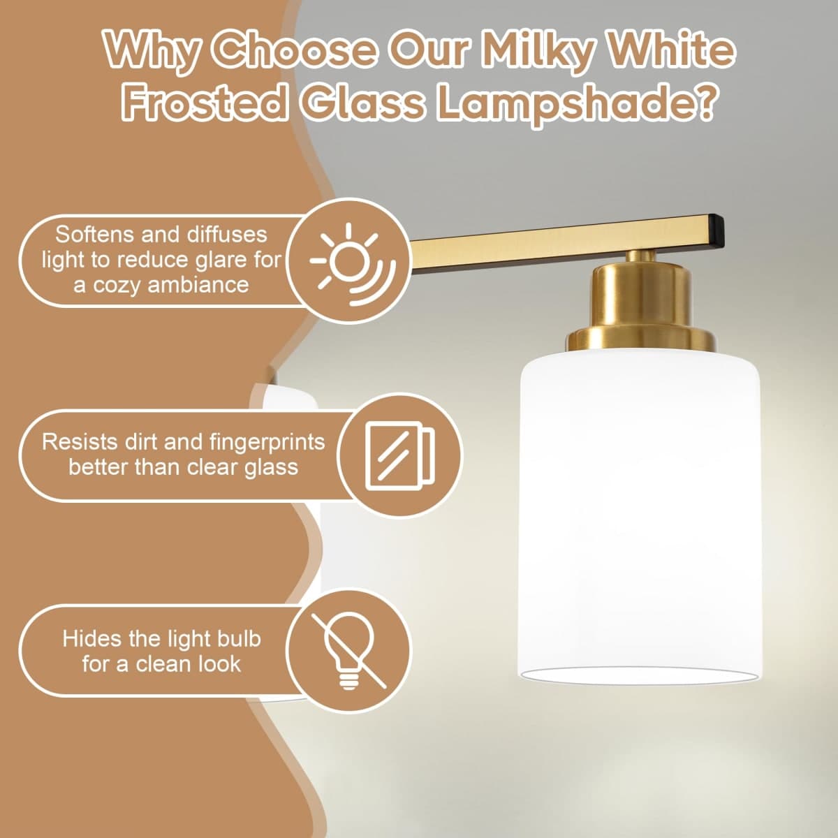 Ascher Bathroom Light Fixtures, 4-Light Vanity Light Over Mirror, Gold Wall Sconces with Milky White Frosted Glass Shades, Wall Lamp for Living Room Bedroom, E26 Base(Bulbs Not Included) thumbnail 4