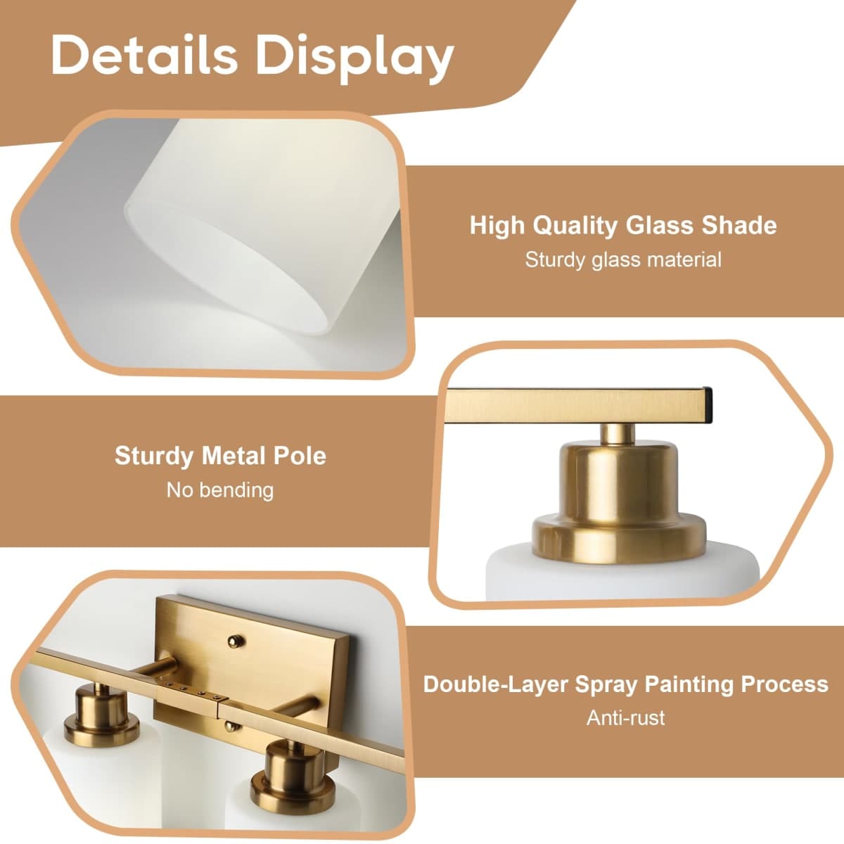 Ascher Bathroom Light Fixtures, 4-Light Vanity Light Over Mirror, Gold Wall Sconces with Milky White Frosted Glass Shades, Wall Lamp for Living Room Bedroom, E26 Base(Bulbs Not Included) thumbnail 5