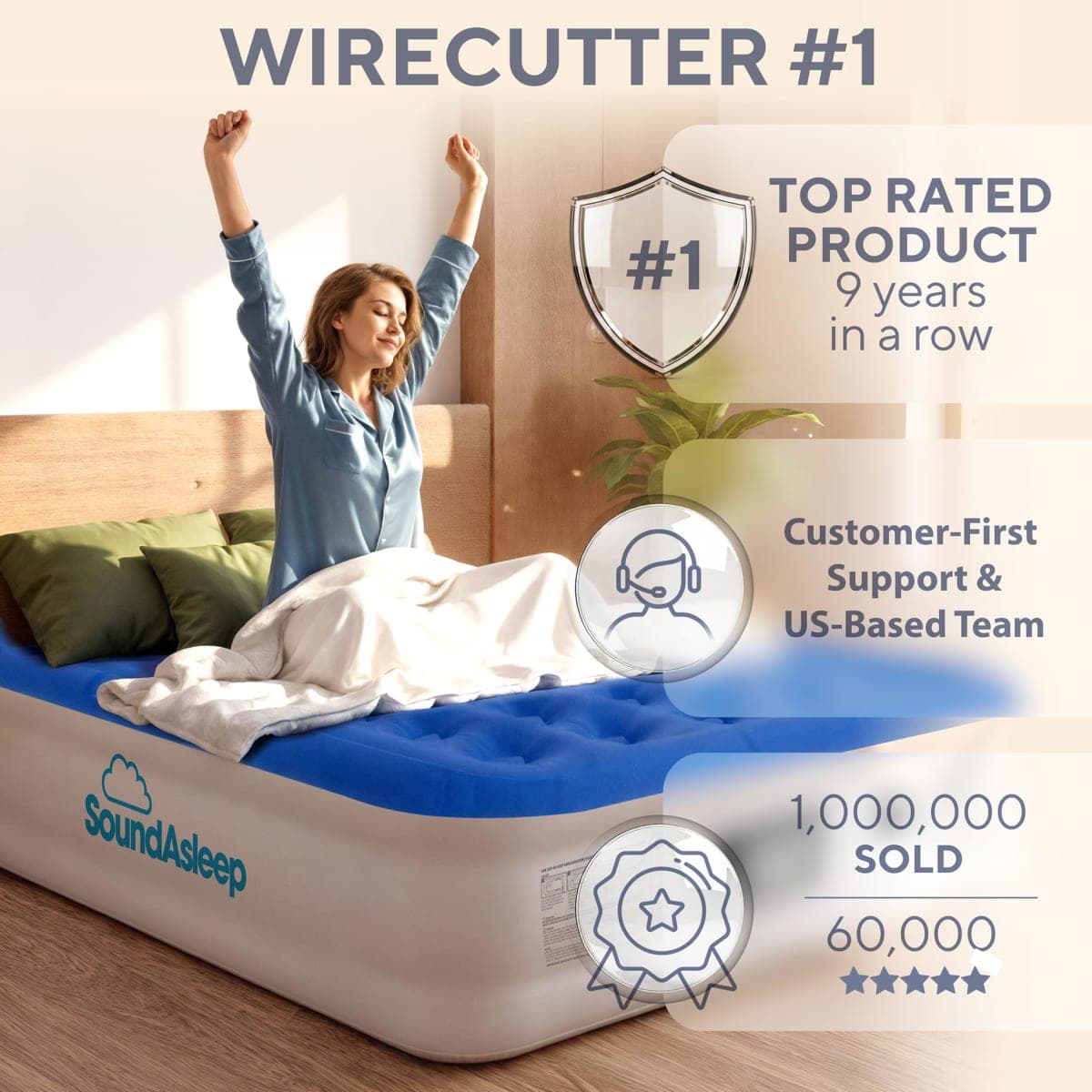 SoundAsleep Products Dream Series Air Mattress with ComfortCoil Technology and Internal Built in High Capacity Pump - Foldable, Inflatable, Durable - Queen Size thumbnail 5