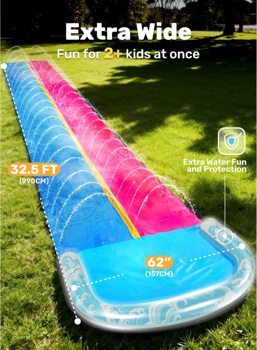 JOYIN 32.5ft x 62in Water Slide and 2 Inflatable Boards, Extra Long Heavy Duty Double Lawn Waterslide with Sprinkler for Kids Adults Backyard Summer Water Toy Outdoor Fun thumbnail 2