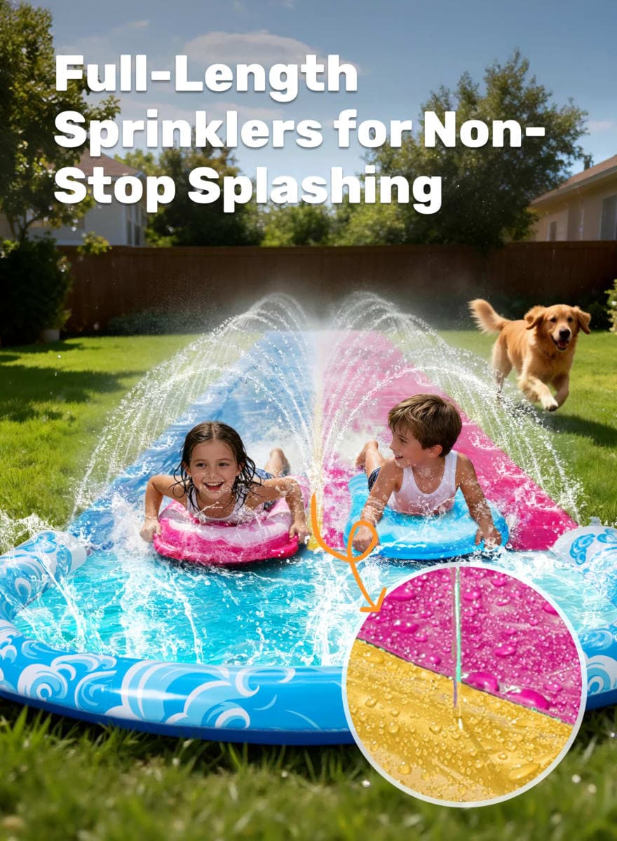 JOYIN 32.5ft x 62in Water Slide and 2 Inflatable Boards, Extra Long Heavy Duty Double Lawn Waterslide with Sprinkler for Kids Adults Backyard Summer Water Toy Outdoor Fun thumbnail 3