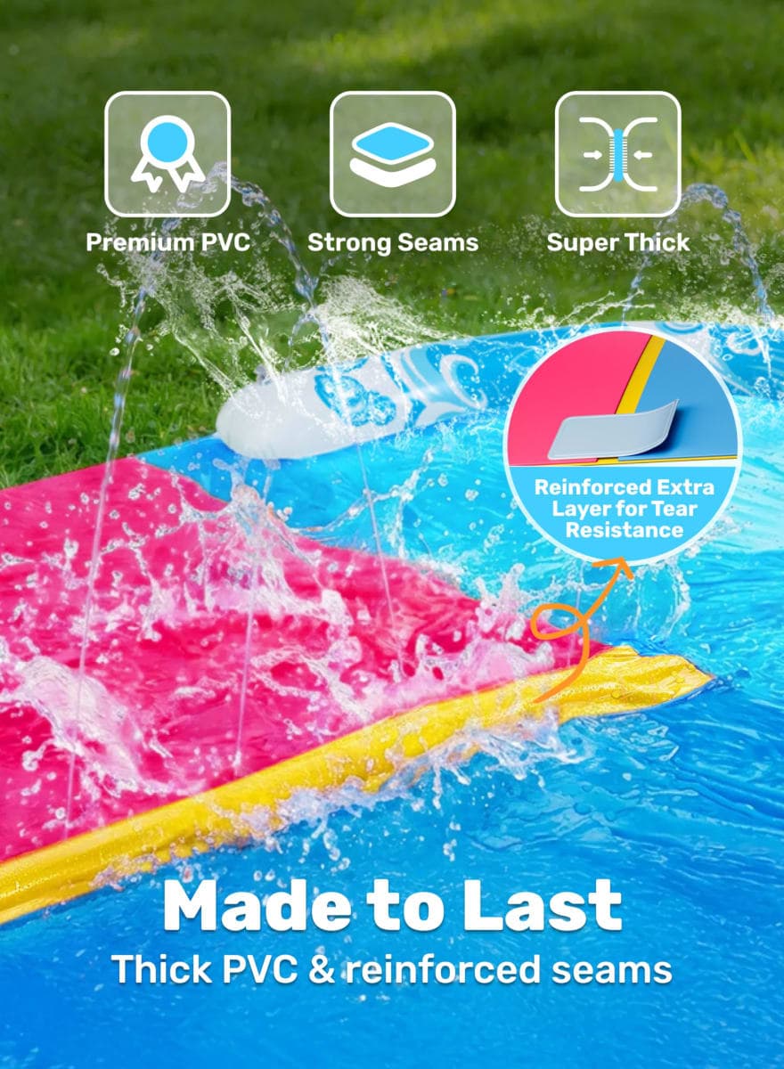 JOYIN 32.5ft x 62in Water Slide and 2 Inflatable Boards, Extra Long Heavy Duty Double Lawn Waterslide with Sprinkler for Kids Adults Backyard Summer Water Toy Outdoor Fun thumbnail 4