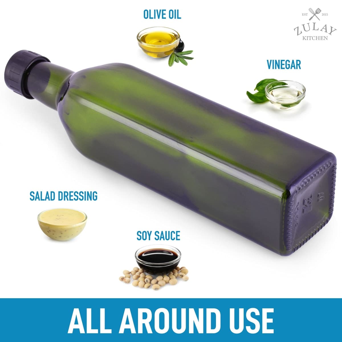 (2 pack) Zulay 17oz Olive Oil Dispenser Bottle For Kitchen - Glass Olive Oil Bottles With 2 Spouts, 2 Removable Corks, 2 Caps, & 1 Funnel - Oil Bottle For Kitchen & Storing Liquids thumbnail 5