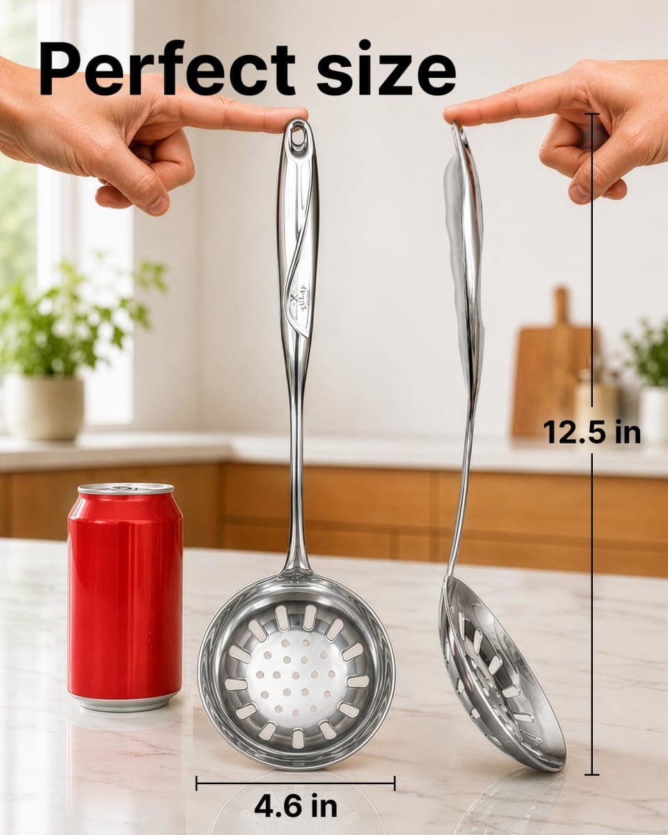 Zulay Kitchen Skimmer Spoon - Stainless Steel Slotted Spoon with Extra Large Bowl, Built-in Hang Hole & Comfortable Grip Handle - Durable Food Grade Strainer Spoon for Draining & Frying (14.5 inch) thumbnail 2