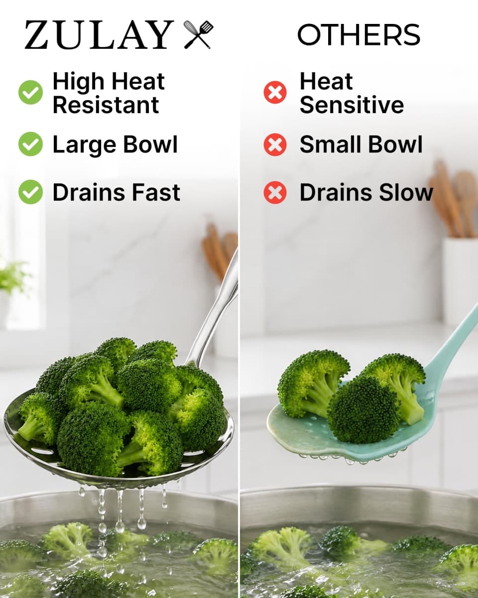 Zulay Kitchen Skimmer Spoon - Stainless Steel Slotted Spoon with Extra Large Bowl, Built-in Hang Hole & Comfortable Grip Handle - Durable Food Grade Strainer Spoon for Draining & Frying (14.5 inch) thumbnail 3