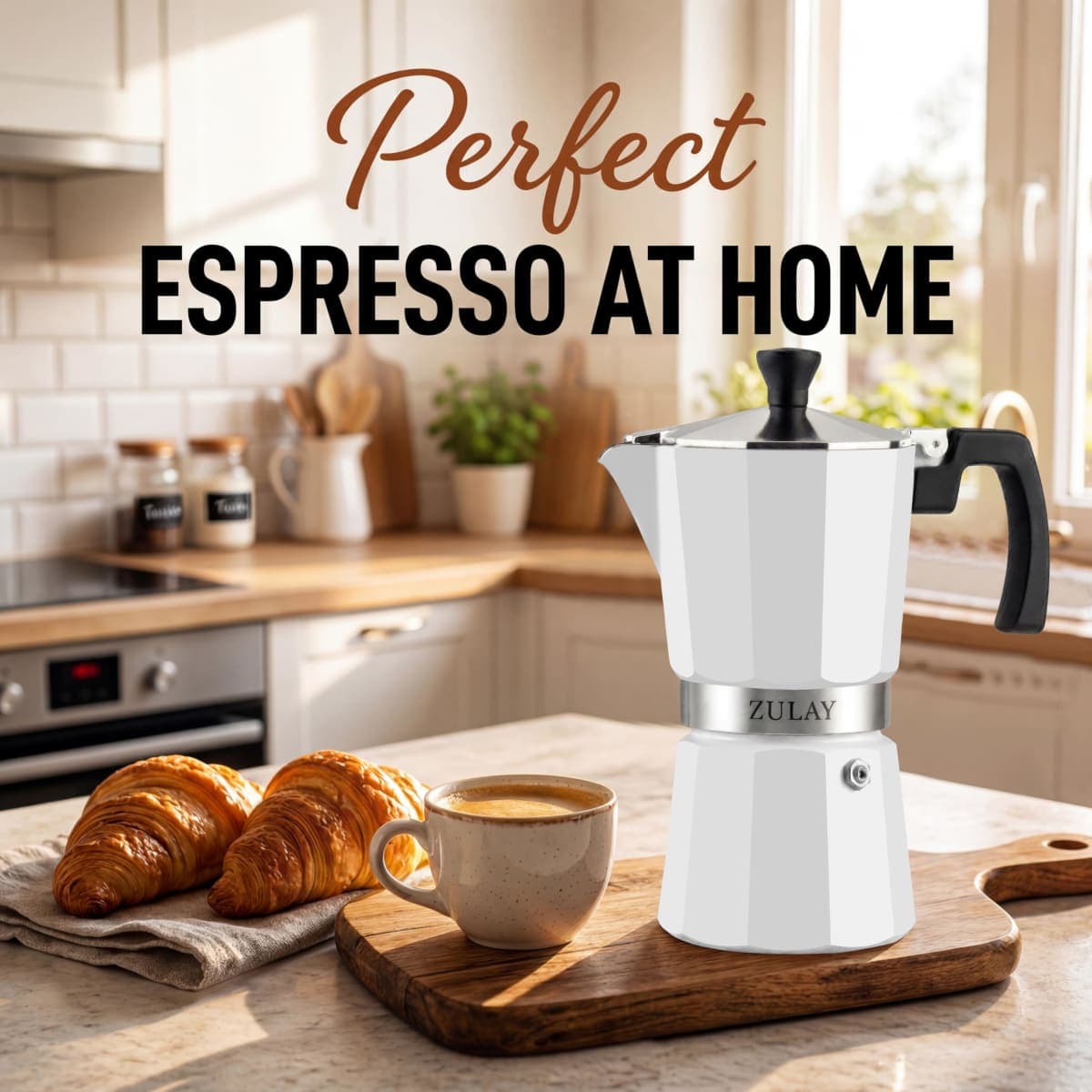 Zulay Moka Pot Espresso Stovetop Coffee Maker - Leak-Proof, Stainless Steel, Easy to Clean, Heat Resistant Handle & Knob - for Authentic Cuban & Italian Style Espresso - Makes 9 Espresso Cups - White thumbnail 5