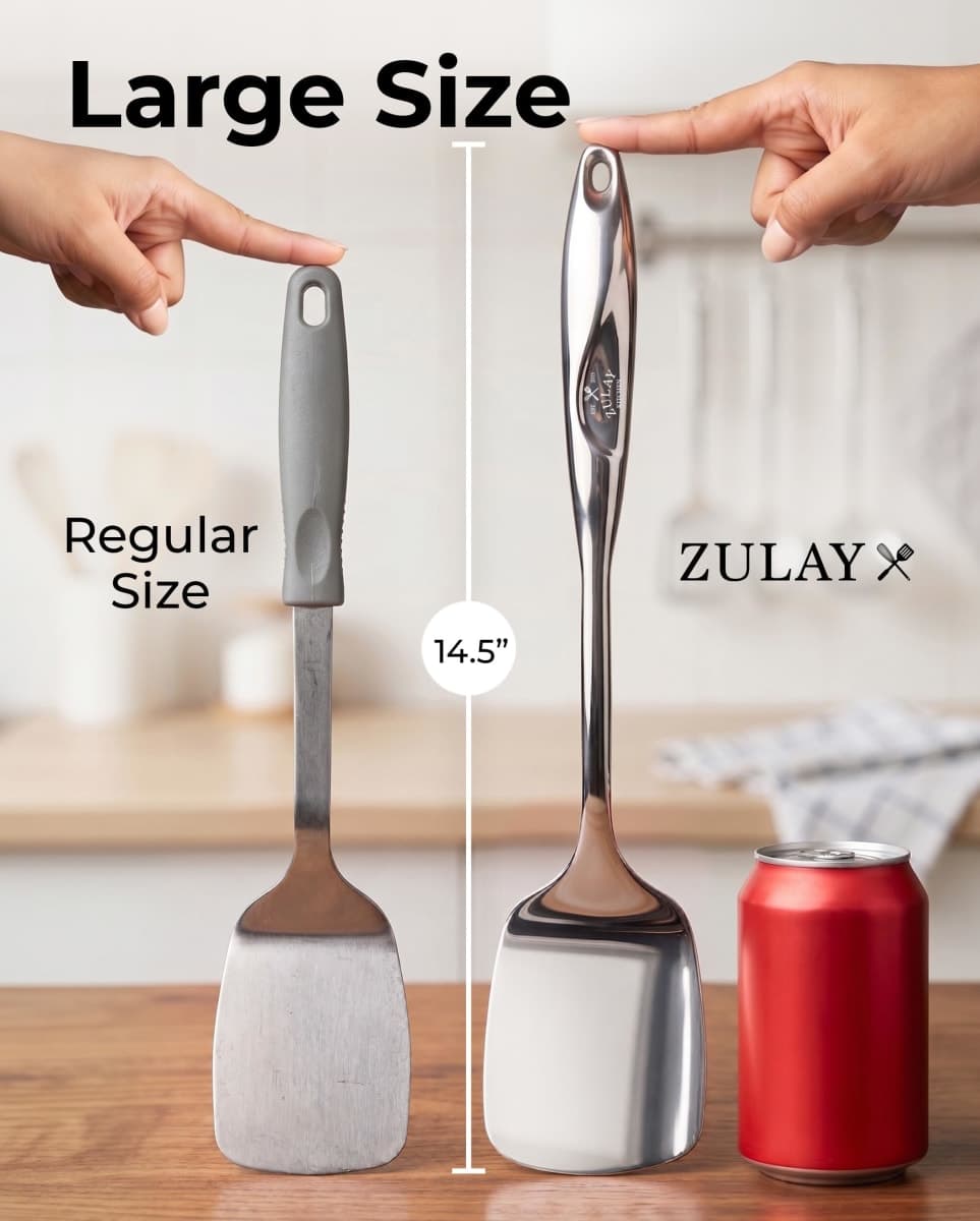 Zulay Kitchen Stainless Steel Solid Spatula - 15” Large Metal Turner for Cooking, Frying & Grilling - Durable, Heat-Resistant & Dishwasher Safe Kitchen Utensil for Everyday Use thumbnail 2