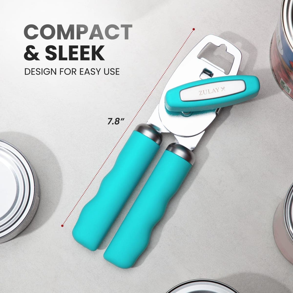 Zulay Kitchen Heavy Duty Stainless Steel Can Opener Manual with Bottle Opener - Rust Proof Manual Can Opener with Turn Knob & Soft Grip Handles - Turquoise thumbnail 2
