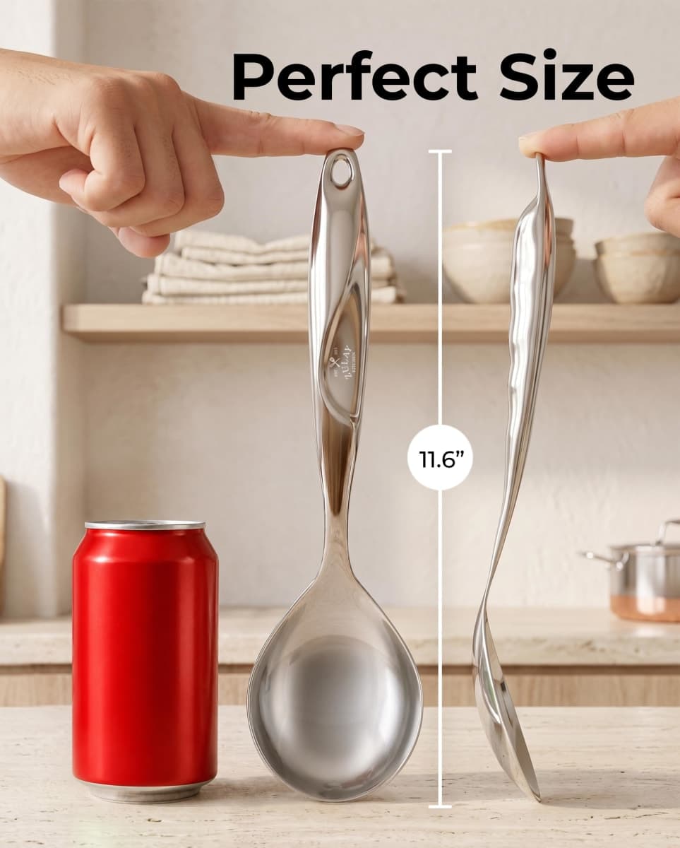 Zulay Kitchen 11.5 inch Stainless Steel Serving Spoon - Solid One-Piece Cooking Spoon with Comfortable Handle - Multipurpose Kitchen Spoon for Serving, Cooking, Mixing thumbnail 2