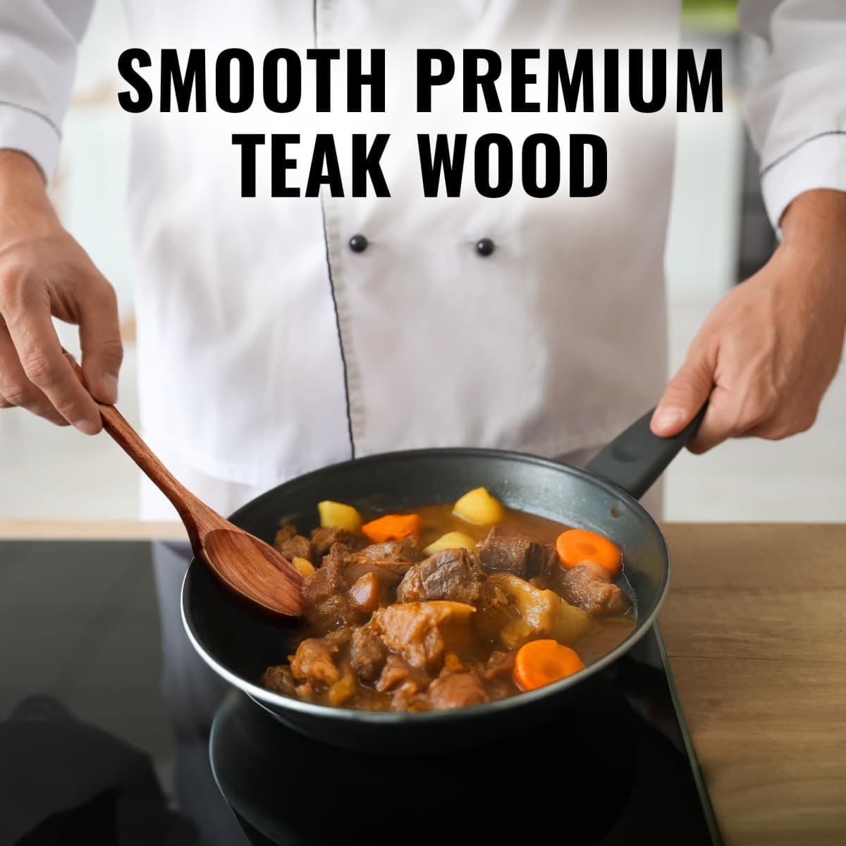 Zulay Kitchen 9.4" Teak Wooden Cooking Spoon – Durable, Non-Stick Wooden Utensil for Cooking, Stirring, Mixing & Serving – Heat-Resistant, Smooth Finish Kitchen Spoon for Nonstick Cookware thumbnail 2