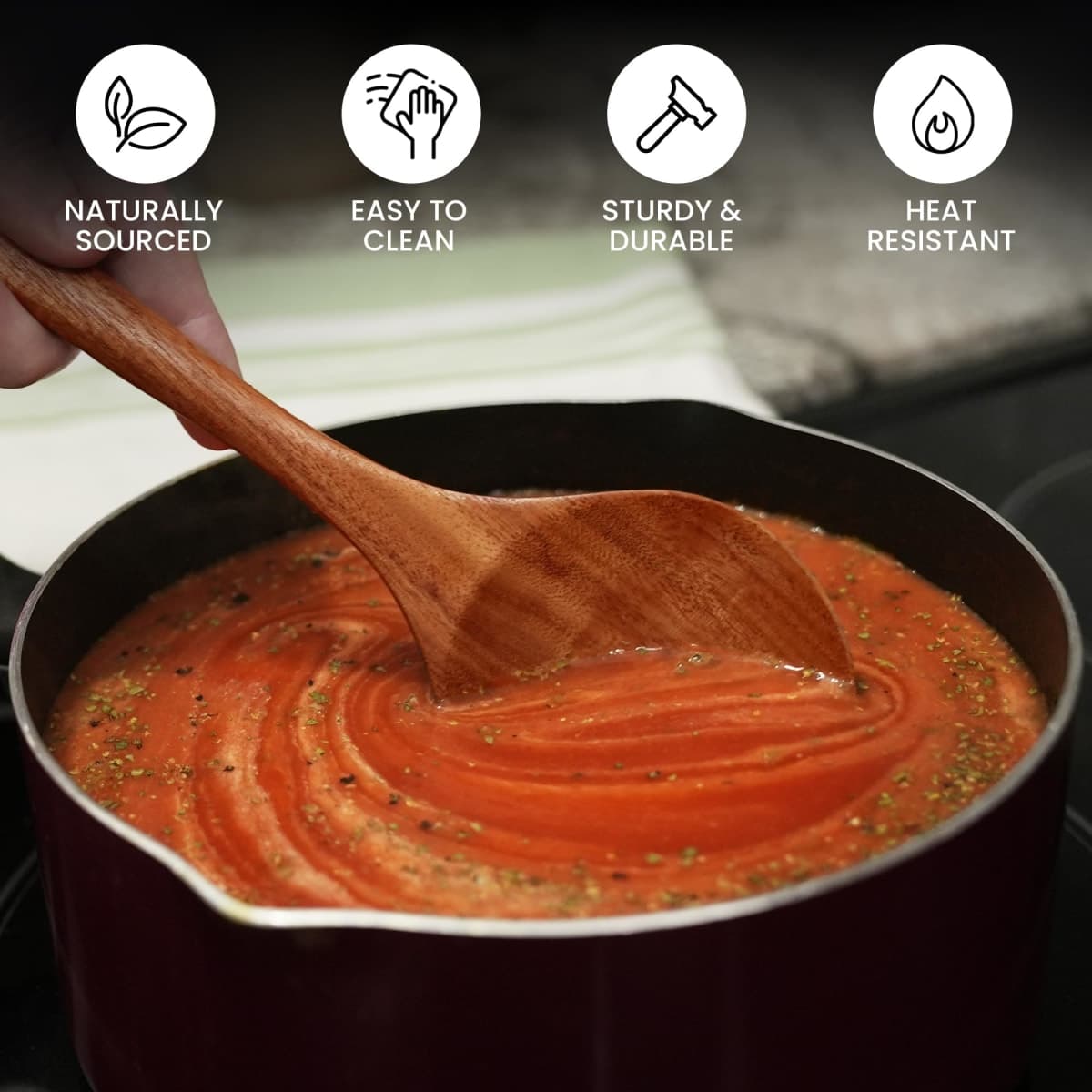 Zulay Kitchen 9.4" Teak Wooden Cooking Spoon – Durable, Non-Stick Wooden Utensil for Cooking, Stirring, Mixing & Serving – Heat-Resistant, Smooth Finish Kitchen Spoon for Nonstick Cookware thumbnail 4