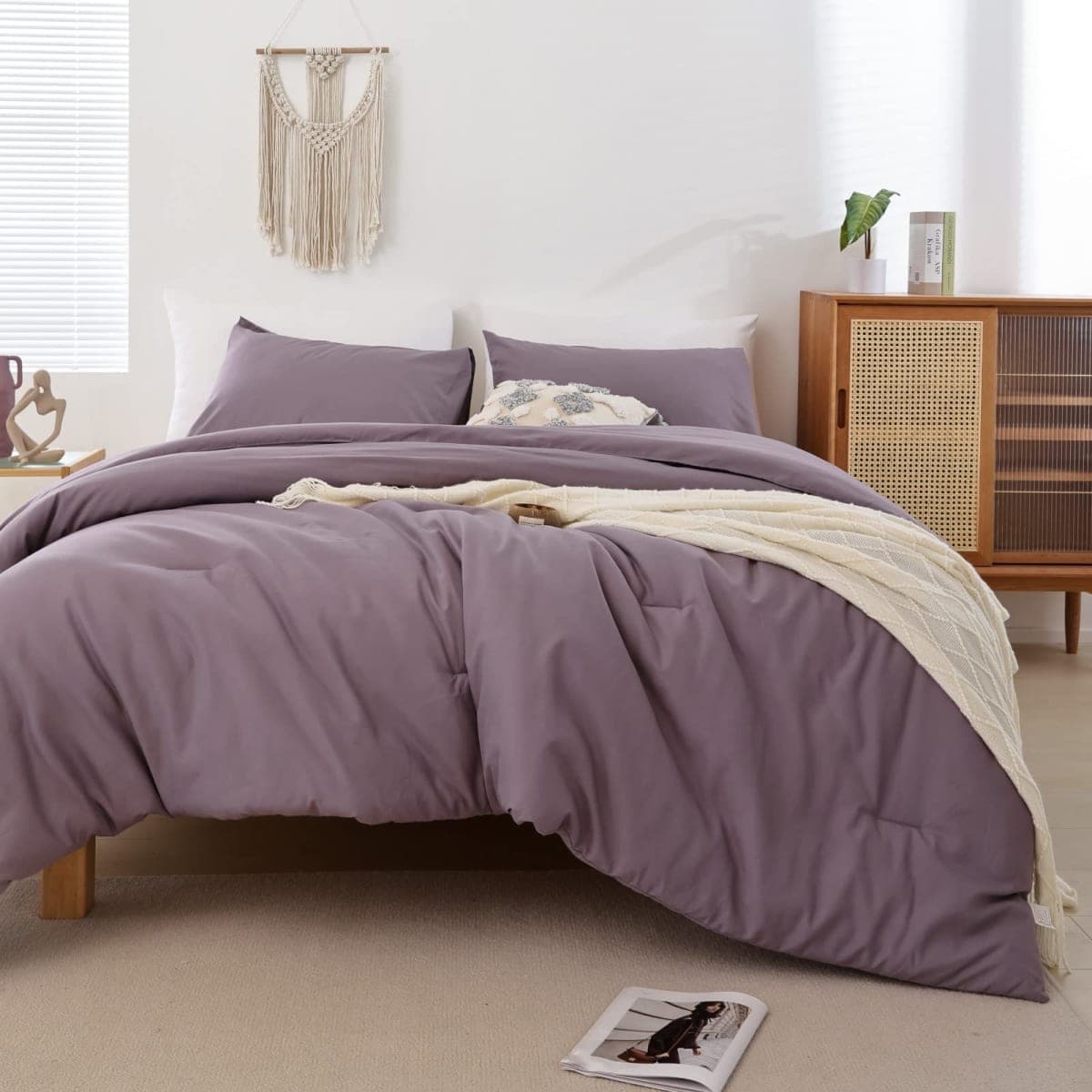 ROSGONIA Dusty Purple Comforter Set Queen, 3pcs Comforter for Queen Size Bed (1 Boho Purple Comforter & 2 Pillowcases),All Season Bedding Comforters & Sets, Lightweight Bedspread Blanket Quilt, Gifts — image 1
