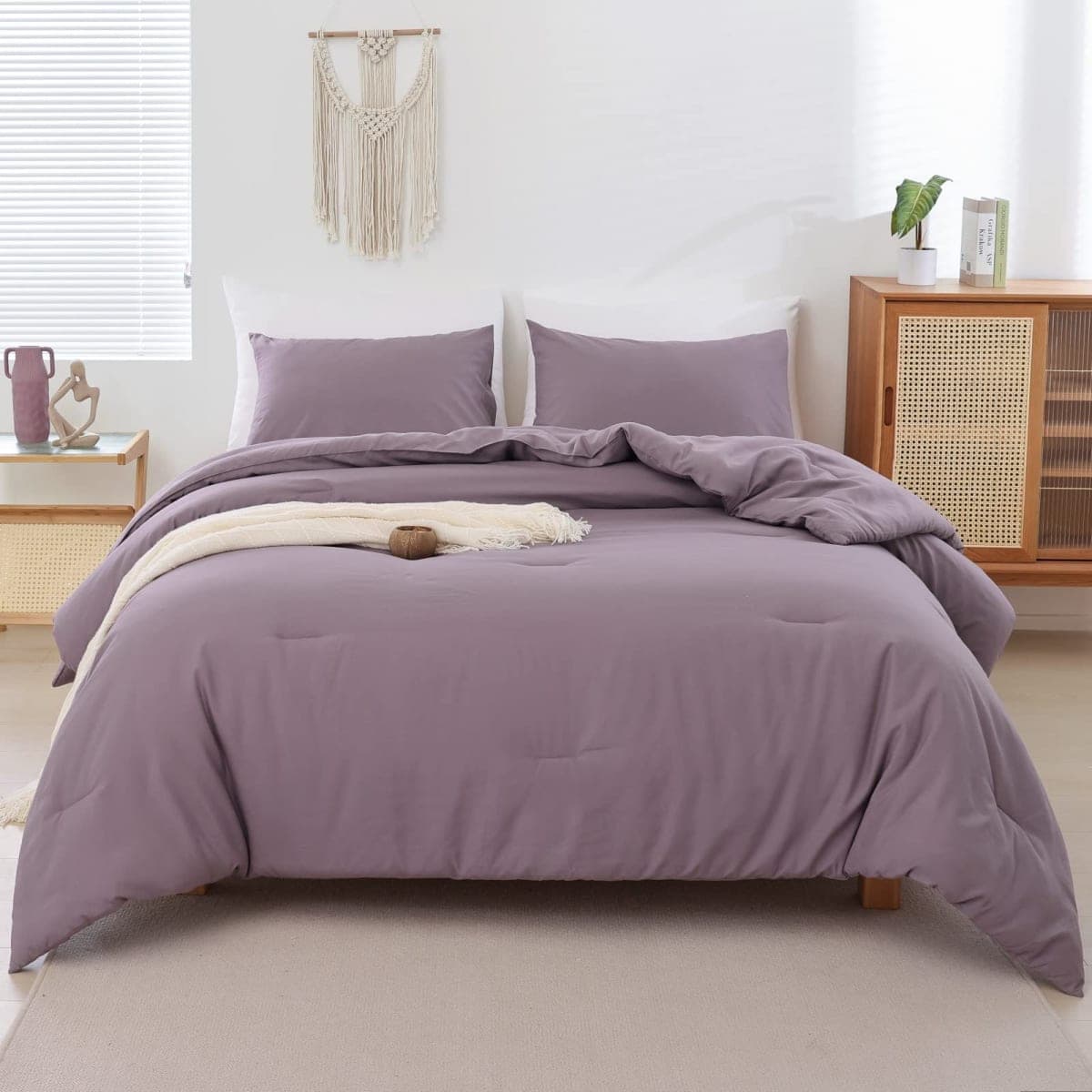 ROSGONIA Dusty Purple Comforter Set Queen, 3pcs Comforter for Queen Size Bed (1 Boho Purple Comforter & 2 Pillowcases),All Season Bedding Comforters & Sets, Lightweight Bedspread Blanket Quilt, Gifts thumbnail 3