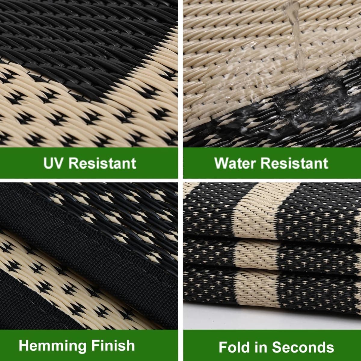RURALITY Outdoor Rugs 6x9 Waterproof for Patios Clearance,Plastic Straw Mats for Backyard,Porch,Deck,Balcony,Black&Beige thumbnail 2