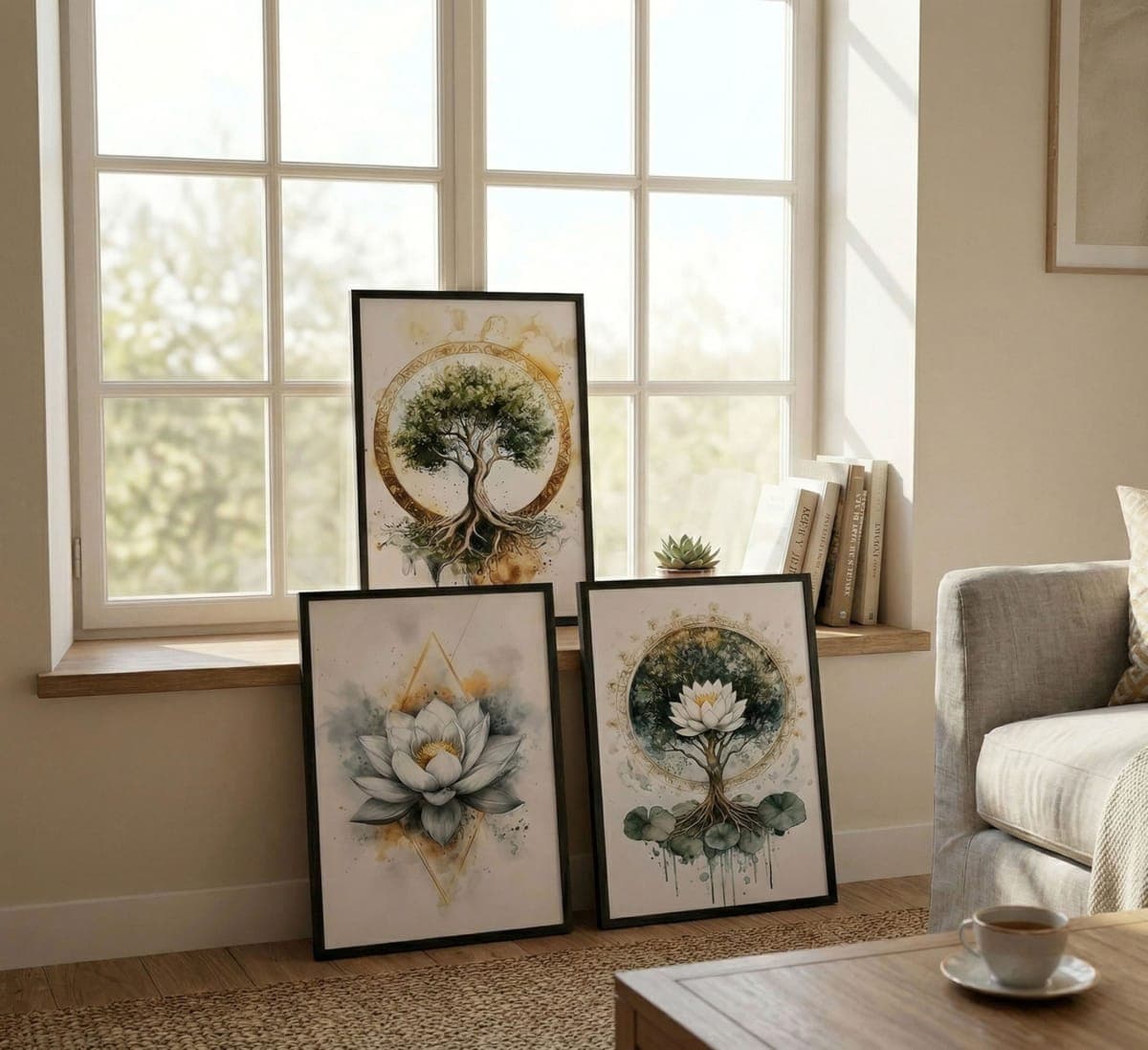 Bexzeak 3PCS Zen Tree of Life Canvas Meditation Lotus Wall Art Unframed thumbnail 2