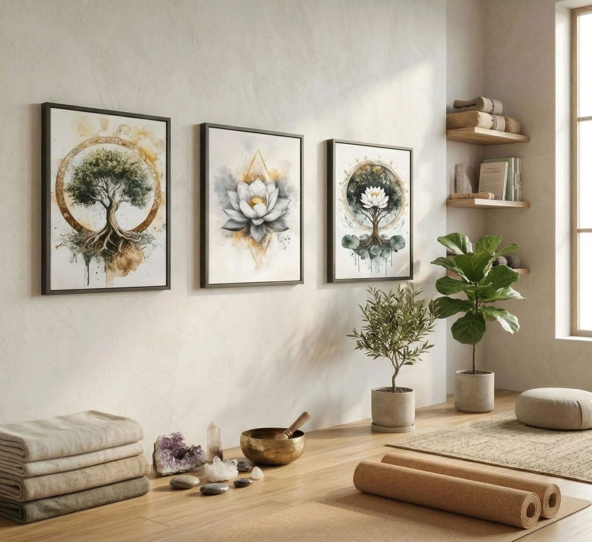 Bexzeak 3PCS Zen Tree of Life Canvas Meditation Lotus Wall Art Unframed thumbnail 3