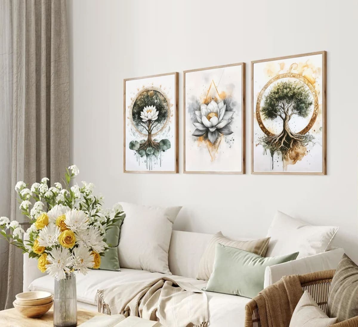 Bexzeak 3PCS Zen Tree of Life Canvas Meditation Lotus Wall Art Unframed thumbnail 4